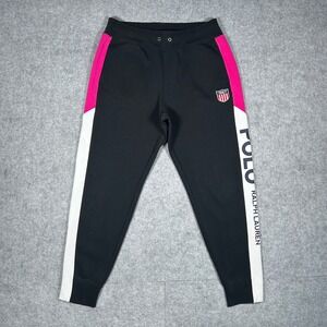Polo Ralph Lauren Sweatpants Womens Medium Black 1967 Shield Logo Joggers